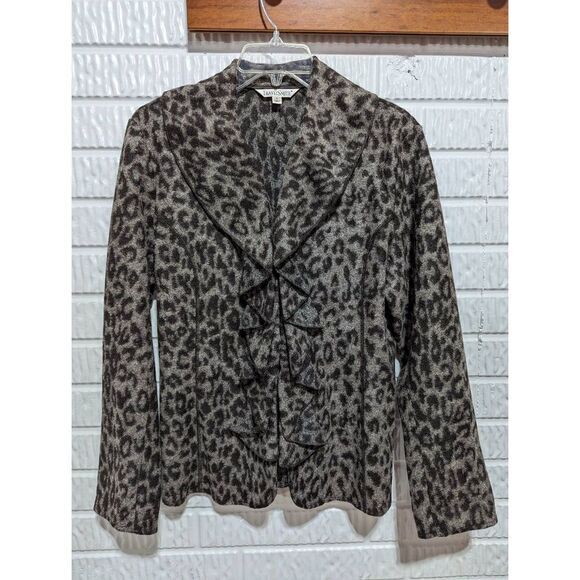 Travel Smith Women's Large Leopard Print Wool Blend Hook Front Cardigan - Picture 1 of 6